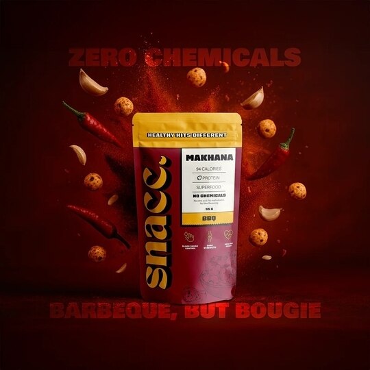 snacc BBQ Flavoured Roasted Makhana | Crunchy & Healthy Fox Nuts Snack | High Protein, Gluten-Free & Roasted to Perfection | Smoky Barbeque Taste | Ideal Tea-Time Snack for Home, Office & Travel | Nutritious Guilt-Free Munch_Pack of 2