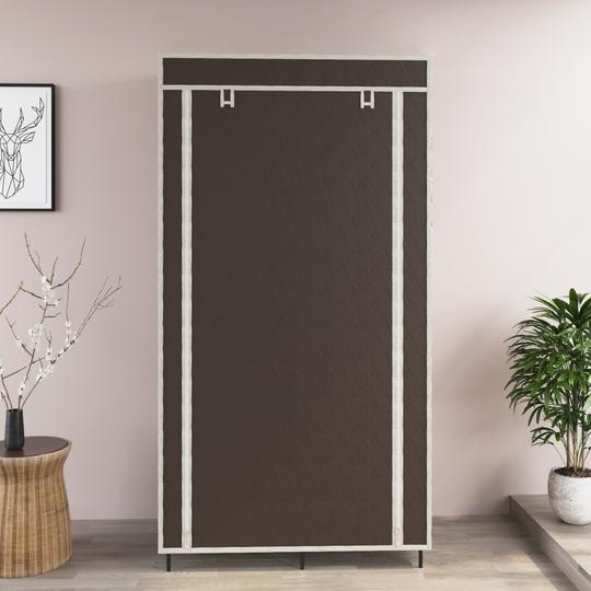 Eco Shopee Shopping Simplified 4+2 Fancy Layer Collapsible Wardrobe Almirah Portable Cloth Rack Foldable Cupboard for Clothes Storage Organizer Shelves Non Woven Fabric and PP Plastic Storage Unit (Self Assemble) (7800-1 , Brown)