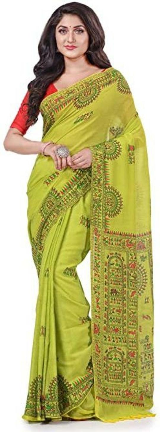 Desh Bidesh Saree For Women  Handloom Bengal Handloom Women Green Printed Pure Cotton Regular Saree (Free Size)