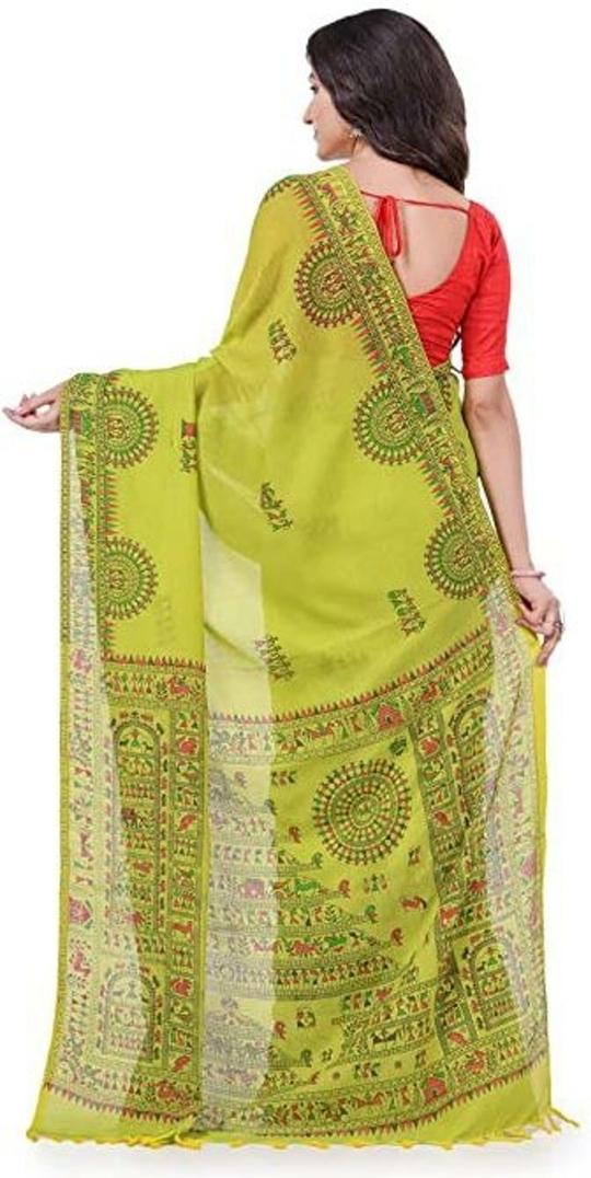 Desh Bidesh Saree For Women  Handloom Bengal Handloom Women Green Printed Pure Cotton Regular Saree (Free Size)