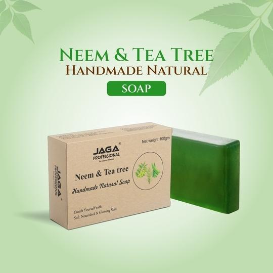 JAGA PROFESSIONAL Neem and Tea Tree Handmade Natural Soap Herbal Chemical-Free Bathing Bar for Soft Nourished and Glowing Skin 100g Pack of 5