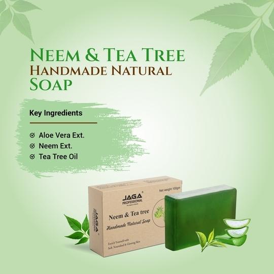 JAGA PROFESSIONAL Neem and Tea Tree Handmade Natural Soap Herbal Chemical-Free Bathing Bar for Soft Nourished and Glowing Skin 100g Pack of 5