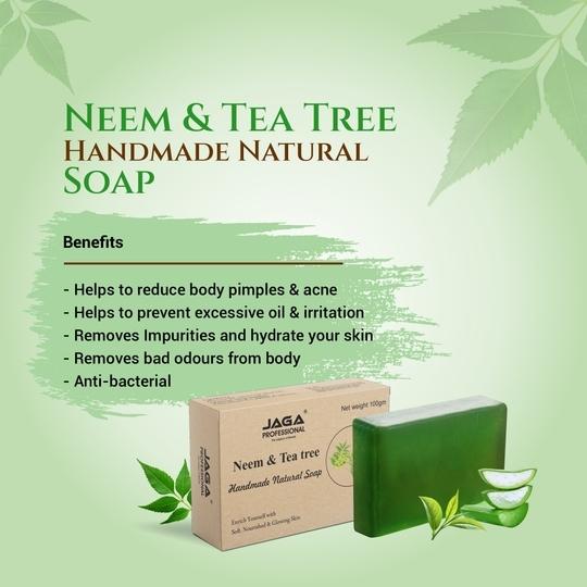 JAGA PROFESSIONAL Neem and Tea Tree Handmade Natural Soap Herbal Chemical-Free Bathing Bar for Soft Nourished and Glowing Skin 100g Pack of 5