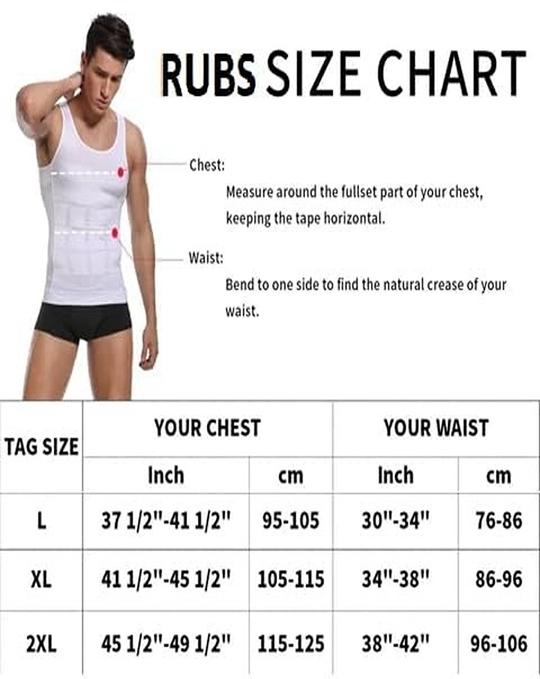 RUBS Men's Slimming Body Shaper Vest | Abs & Abdomen Compression Shirt | Stretchable Tummy Tucker Undershirt (1-White & 2-Black, Size: L, Pack of 3)