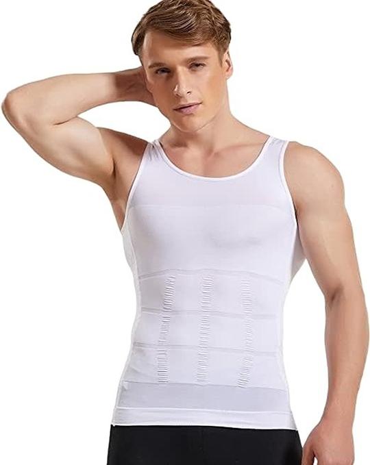 RUBS Men's Slimming Body Shaper Vest | Abs & Abdomen Compression Shirt | Stretchable Tummy Tucker Undershirt (1-White & 2-Black, Size: L, Pack of 3)