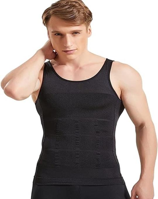 RUBS Men's Slimming Body Shaper Vest | Abs & Abdomen Compression Shirt | Stretchable Tummy Tucker Undershirt (1-White & 2-Black, Size: L, Pack of 3)