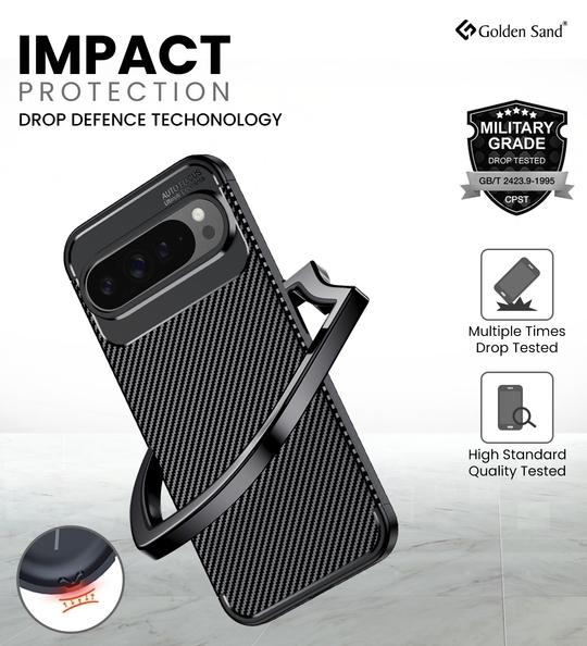 Golden Sand for Google Pixel 9 Pro XL 5G Cover Drop Tested Shock Proof Slim Armor Aramid Carbon Fibre Rugged TPU Case for Google Pixel 9 Pro XL 5G, Black