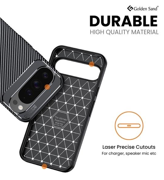 Golden Sand for Google Pixel 9 Pro XL 5G Cover Drop Tested Shock Proof Slim Armor Aramid Carbon Fibre Rugged TPU Case for Google Pixel 9 Pro XL 5G, Black