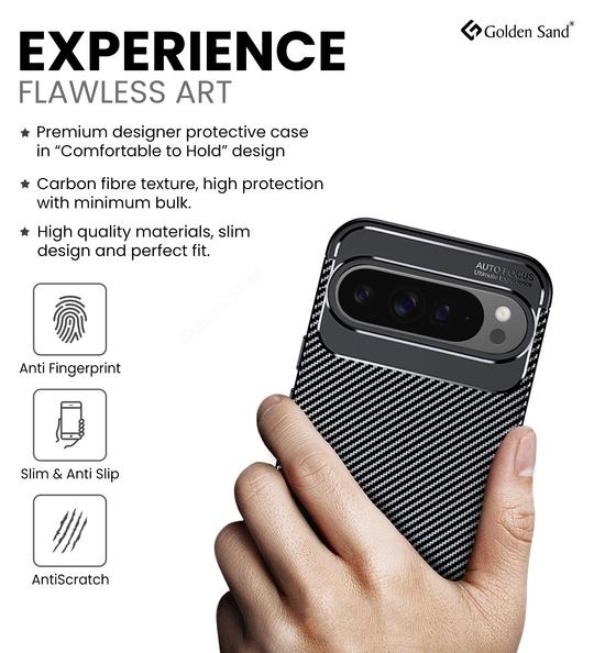 Golden Sand for Google Pixel 9 Pro XL 5G Cover Drop Tested Shock Proof Slim Armor Aramid Carbon Fibre Rugged TPU Case for Google Pixel 9 Pro XL 5G, Black