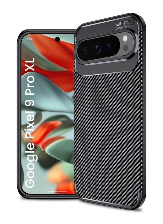 Golden Sand for Google Pixel 9 Pro XL 5G Cover Drop Tested Shock Proof Slim Armor Aramid Carbon Fibre Rugged TPU Case for Google Pixel 9 Pro XL 5G, Black