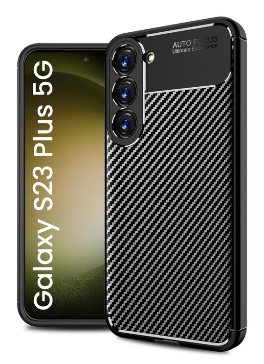 Golden Sand for Samsung Galaxy S23+ Plus 5G Cover Drop Tested Shock Proof Slim Armor Aramid Carbon Fibre Rugged TPU Case for Samsung Galaxy S23+ Plus 5G, Black
