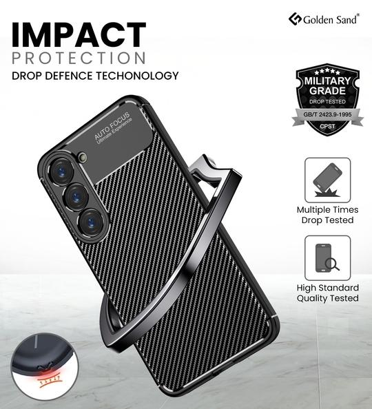 Golden Sand for Samsung Galaxy S23+ Plus 5G Cover Drop Tested Shock Proof Slim Armor Aramid Carbon Fibre Rugged TPU Case for Samsung Galaxy S23+ Plus 5G, Black