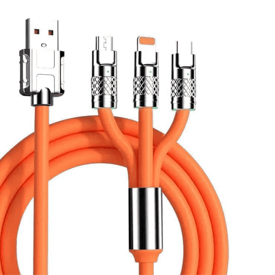 Umake 3-in-1 Multi Charging Cable | Nylon Braided | 1M (Orange) | for Samsung S25/S24, iPhone 16/15, OnePlus 13, Redmi Note 14, Vivo V40 | 3 Months Warranty | BIS Certified