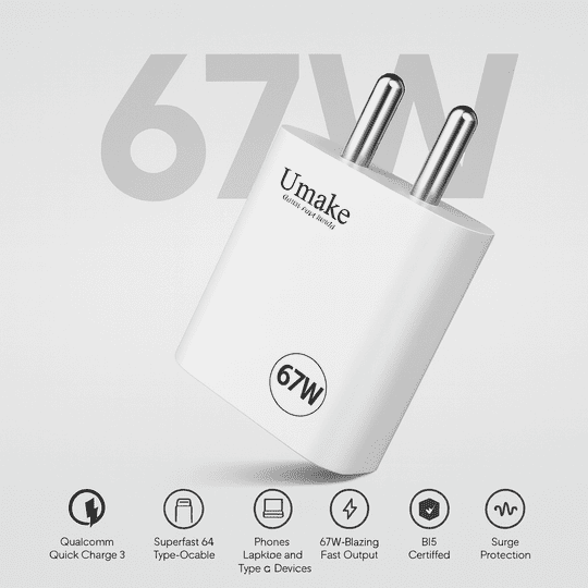 Umake 67W Google Pixel Fast Charger | Type-C Adapter | for Google Pixel 9 Pro/9/8a/8 Pro/7 Pro | 3 Months Warranty | BIS Certified