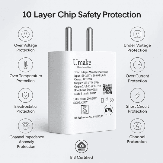 Umake 67W Google Pixel Fast Charger | Type-C Adapter | for Google Pixel 9 Pro/9/8a/8 Pro/7 Pro | 3 Months Warranty | BIS Certified