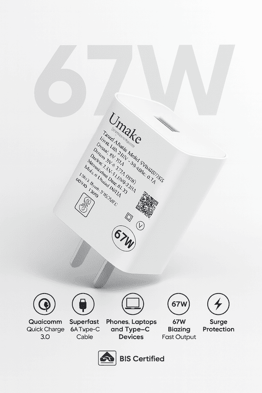 Umake 67W Google Pixel Fast Charger | Type-C Adapter | for Google Pixel 9 Pro/9/8a/8 Pro/7 Pro | 3 Months Warranty | BIS Certified