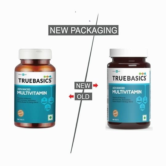 TrueBasics Advanced Multivitamin, Multivitamin for Men & Women, Energy Blend, Immunity Blend, Stress Buster Blend | Clinically Researched Ingredients & Herbal Extracts, 60 Multivitamin Tablets