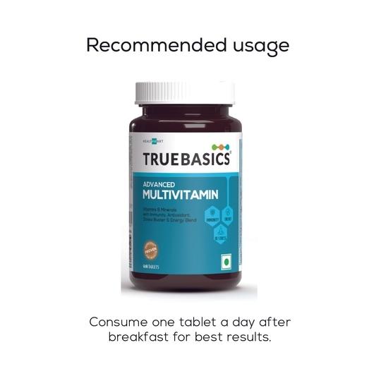 TrueBasics Advanced Multivitamin, Multivitamin for Men & Women, Energy Blend, Immunity Blend, Stress Buster Blend | Clinically Researched Ingredients & Herbal Extracts, 60 Multivitamin Tablets