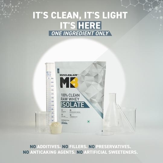 MuscleBlaze 100% Clean Raw Whey Isolate (Unflavoured, 2kg) | 27g Protein per Scoop | Easy to Digest