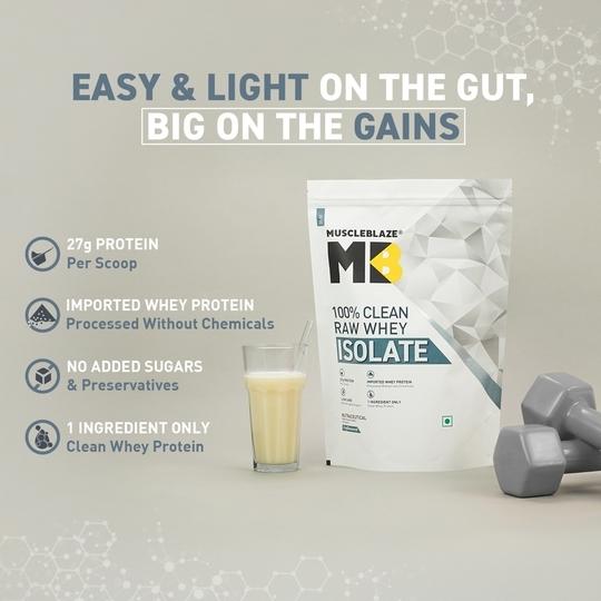MuscleBlaze 100% Clean Raw Whey Isolate (Unflavoured, 2kg) | 27g Protein per Scoop | Easy to Digest