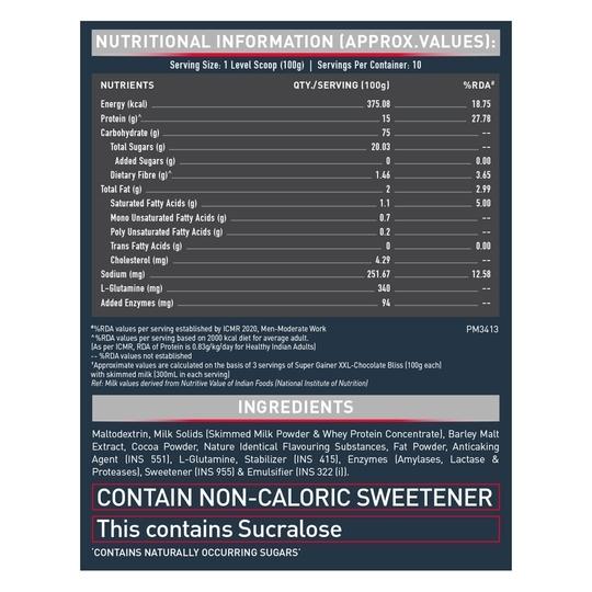 MuscleBlaze Super Gainer XXL 1 Kg/2.2lb | Chocolate Bliss | For Muscle Mass Gain