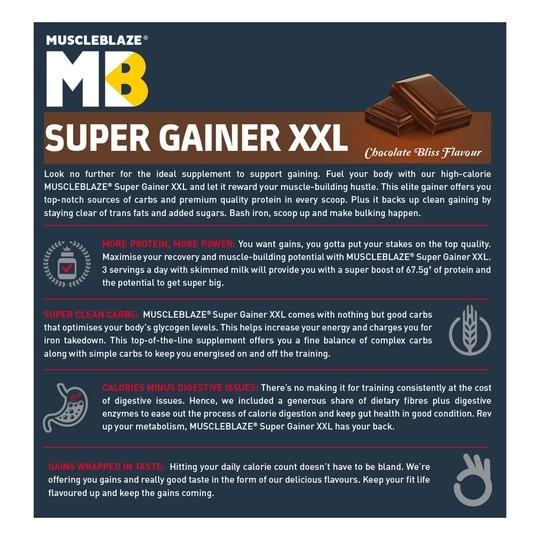 MuscleBlaze Super Gainer XXL 1 Kg/2.2lb | Chocolate Bliss | For Muscle Mass Gain