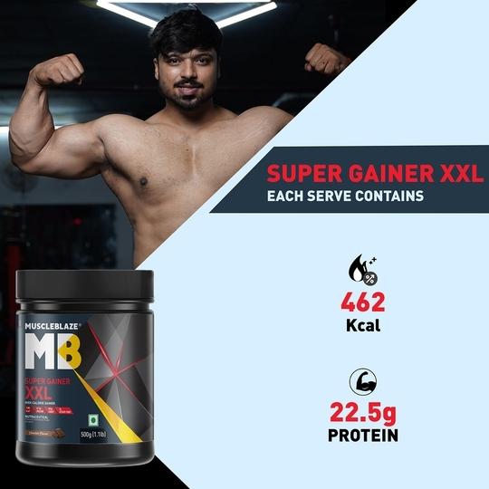 MuscleBlaze Super Gainer XXL, For Muscle Mass Gain (Chocolate, 500 g / 1.1 lb)