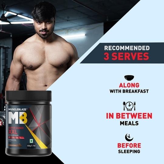 MuscleBlaze Super Gainer XXL, For Muscle Mass Gain (Chocolate, 500 g / 1.1 lb)