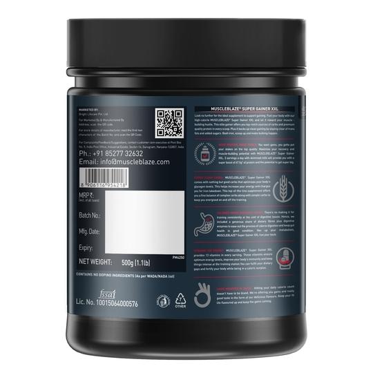 MuscleBlaze Super Gainer XXL, For Muscle Mass Gain (Chocolate, 500 g / 1.1 lb)