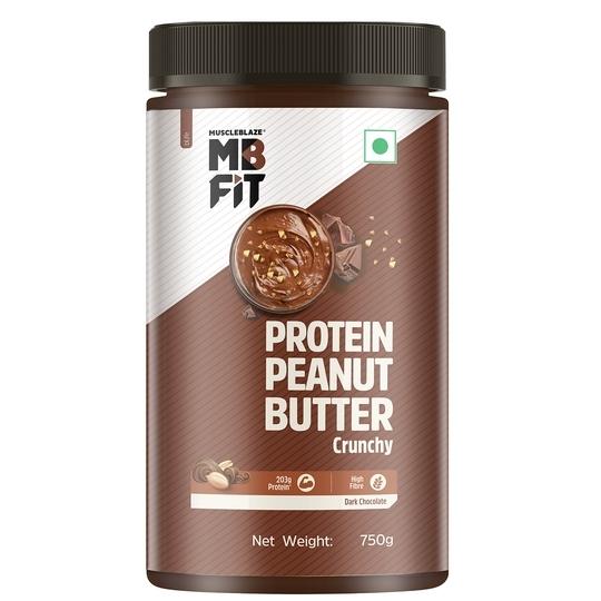 MuscleBlaze High Protein Peanut Butter with Pea Protein & Whey Protein Concentrate, Crunchy, 30 g Protein, Dark Chocolate Spread, 750 g