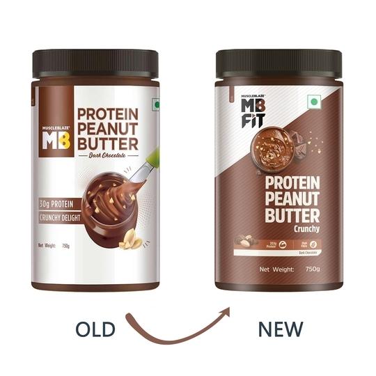 MuscleBlaze High Protein Peanut Butter with Pea Protein & Whey Protein Concentrate, Crunchy, 30 g Protein, Dark Chocolate Spread, 750 g