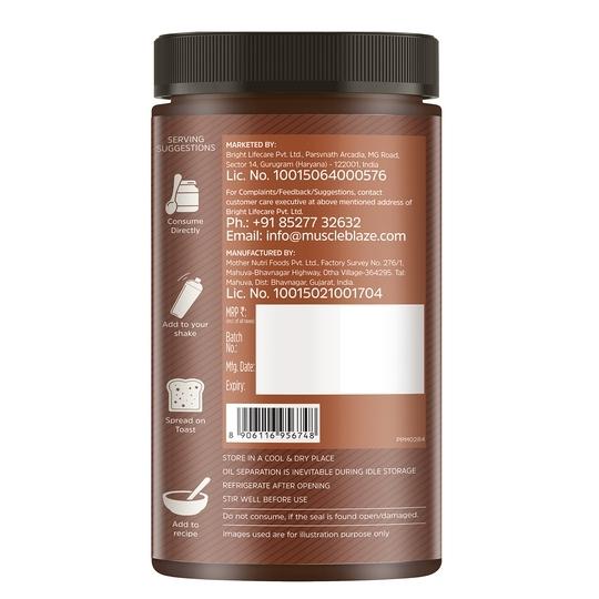 MuscleBlaze High Protein Peanut Butter with Pea Protein & Whey Protein Concentrate, Crunchy, 30 g Protein, Dark Chocolate Spread, 750 g