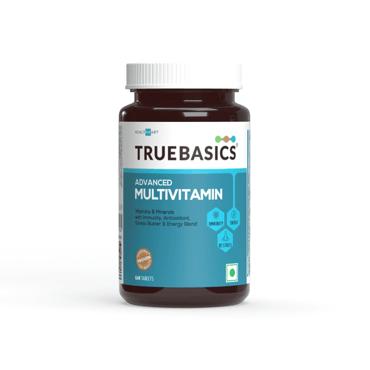 TrueBasics Advanced Multivitamin, Multivitamin for Men & Women, Energy Blend, Immunity Blend, Stress Buster Blend | Clinically Researched Ingredients & Herbal Extracts, 60 Multivitamin Tablets
