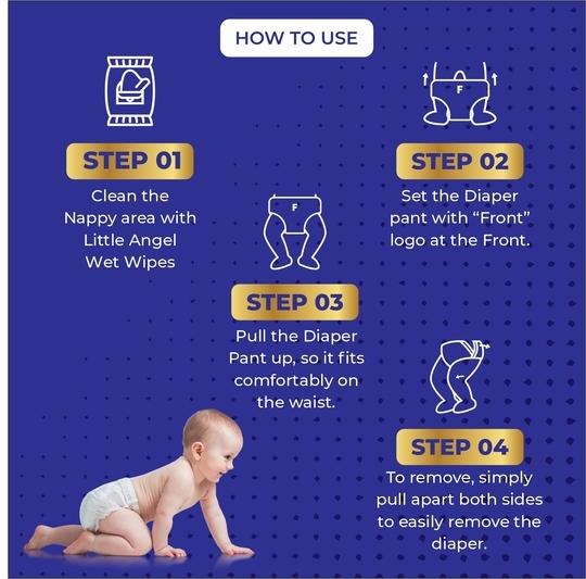 Little Angel Easy Dry Diaper Pants with 12 hrs absorption Large Size, 9-14 Kgs - L (62 Pieces)