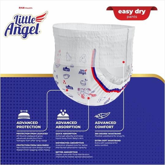Little Angel Easy Dry Diaper Pants with 12 hrs absorption Large Size, 9-14 Kgs - L (62 Pieces)