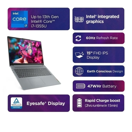 Lenovo IdeaPad Slim 3i 13th Gen Laptop | Intel Core i3-1315U | 8GB RAM | 512GB SSD |15.6" FHD Anti-Glare | Win 11 + MS Office | Thin & Light | 82X700G4IN