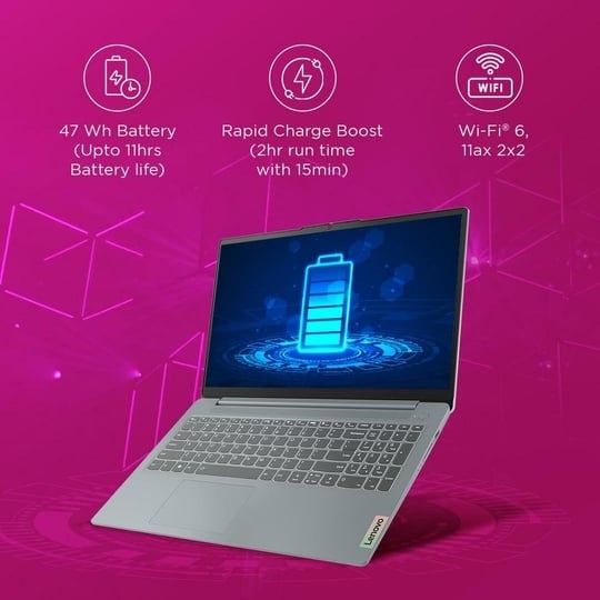 Lenovo Ideapad Slim 3 AMD Ryzen 5 7520U 15.6" (39.6cm) FHD Thin and Light Laptop (16GB/512GB SSD/Windows 11/Microsoft 365 Basic + Office Home 2024/Backlit Keyboard/Grey/1.6Kg), 82XQ00W4IN
