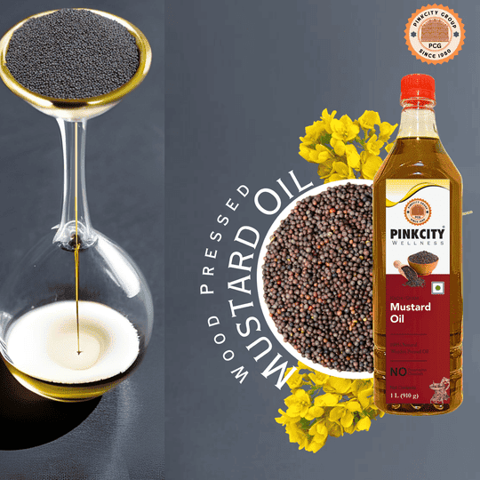Pinkcity Wellness Pure Kachi Ghani Mustard Oil 8 L| Wooden Cold Pressed | 8 x 1 Litre Bottle
