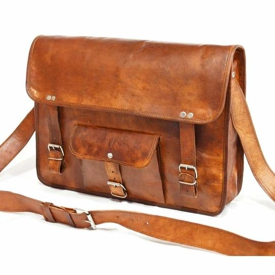 Pranjals House Leather Brown Laptop Messenger Bag For Boys And Girls