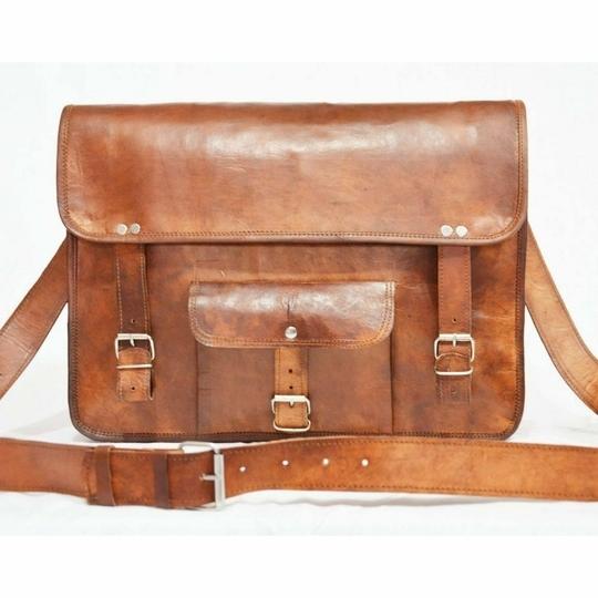Pranjals House Leather Brown Laptop Messenger Bag For Boys And Girls