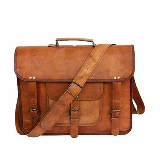 Pranjals House Leather Brown Messenger Bag For Men And Women - 18 Inch
