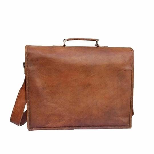 Pranjals House Leather Brown Messenger Bag For Men And Women - 18 Inch