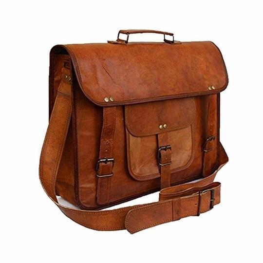 Pranjals House Leather Brown Messenger Bag For Men And Women - 18 Inch