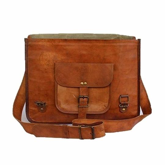 Pranjals House Leather Brown Messenger Bag For Men And Women - 18 Inch