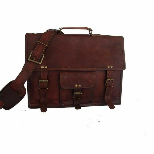 Pranjals House Leather Brown Messenger Bag For Men And Women - 15 Inch