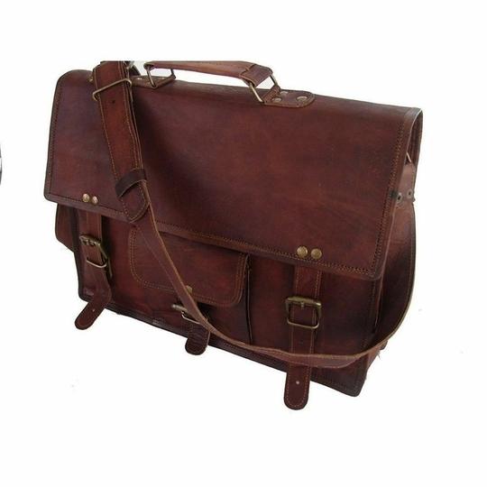 Pranjals House Leather Brown Messenger Bag For Men And Women - 15 Inch