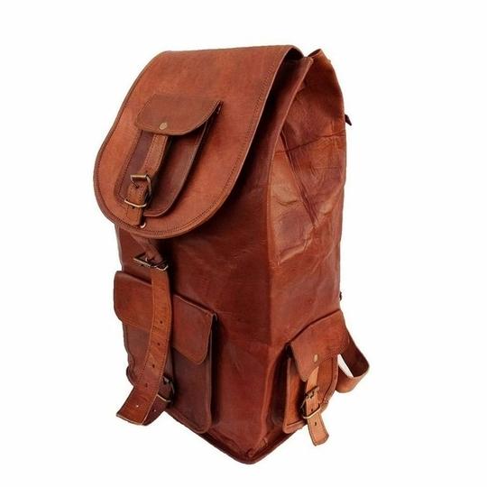 Pranjals House Leather Brown Backpack Bag For Men And Women - 16 Inch