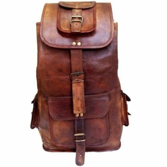 Pranjals House Leather Brown Backpack Bag For Men And Women - 16 Inch