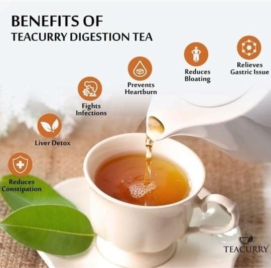 TEACURRY Digestion Tea (1 Month Pack, 30 Tea Bags) - Stomach Ease Tea with Diet Chart