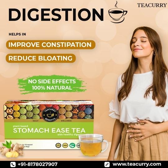 TEACURRY Digestion Tea (1 Month Pack, 30 Tea Bags) - Stomach Ease Tea with Diet Chart